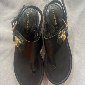 Tommy Hilfiger Black Sandals with Gold Accents